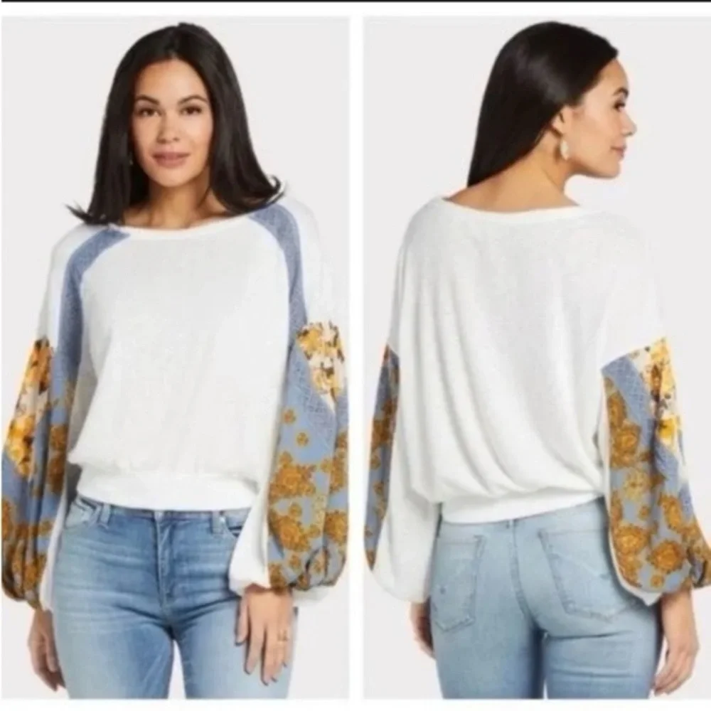 Free People Casual Clash Floral Balloon‎ Sleeves Size Small EUC
